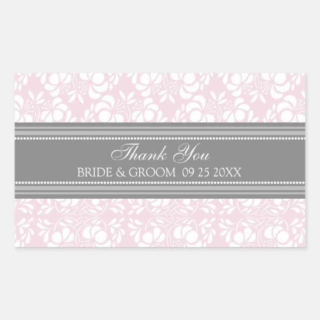 Adesivo Retangular Cinzas Rosa, Damas, Obrigado. (Frente)