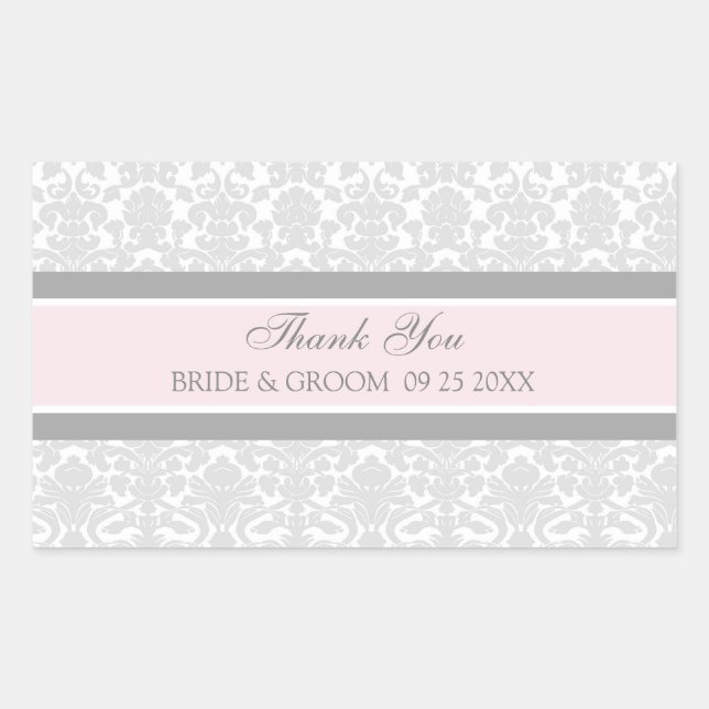 Adesivo Retangular Cinzas Rosa, Damas, Obrigado. (Frente)