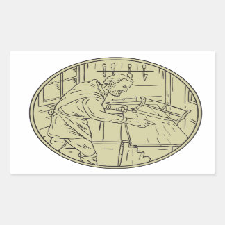 Adesivo Retangular Círculo da Madeira de Sawing Carpenter Medieval