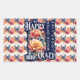 Adesivo Retangular Citação Feliz Engraçada Por Toda A Impressão