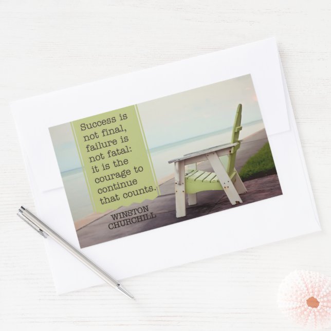 Adesivo Retangular Citação Inspiracional Winston Churchill "Courage" (Envelope)