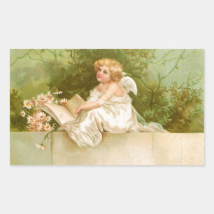 Adesivo Retangular Clapsaddle: Anjo com livro e flores