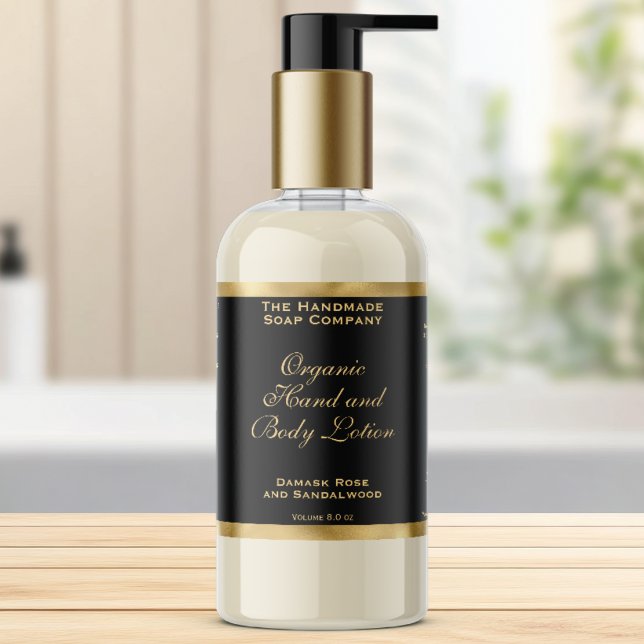 Adesivo Retangular Classic Black and Gold Foil Cosmetics Bottle Label (Criador carregado)