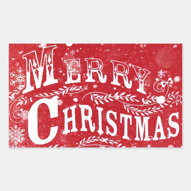 Adesivo Retangular Clássico Vermelho Branco Feliz Natal (Frente)