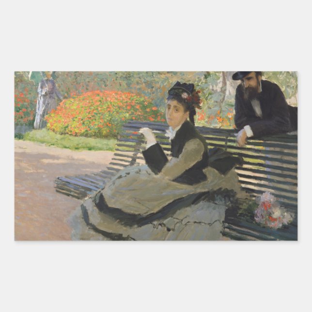 Adesivo Retangular Claude Monet - Camille Monet num banco central (Frente)