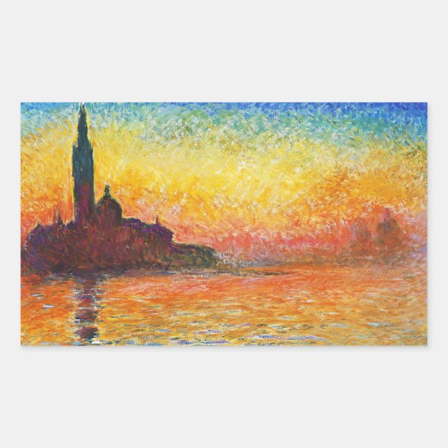 Adesivo Retangular Claude Monet Sunset Em Veneza Impressionista Arte (Frente)