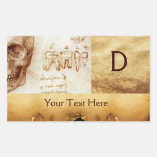 Adesivo Retangular CLÍNICA DENTAL, MONOGRAMA DENTISTA, Pergaminho ant