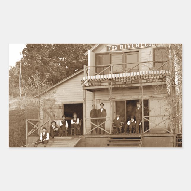 Adesivo Retangular Clube Fox River Club, de 1880, Pesca Elgin (Frente)