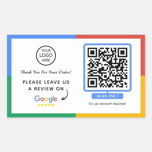 Adesivo Retangular Código QR do Google Review | Business Review Us (Frente)
