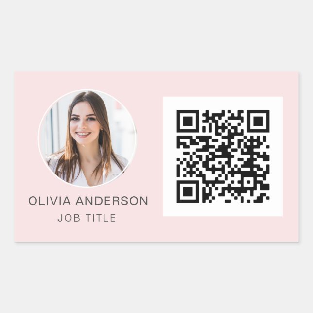 Adesivo Retangular Código QR Foto Profissional Blush Cor-de-Rosa Rosa (Frente)