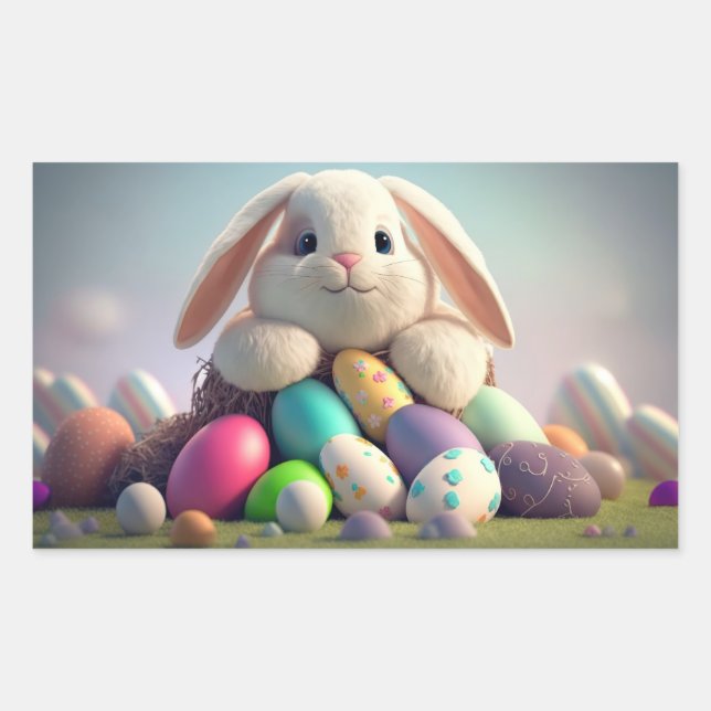 Adesivo Retangular Coelho da Páscoa com ovos de Páscoa (Frente)
