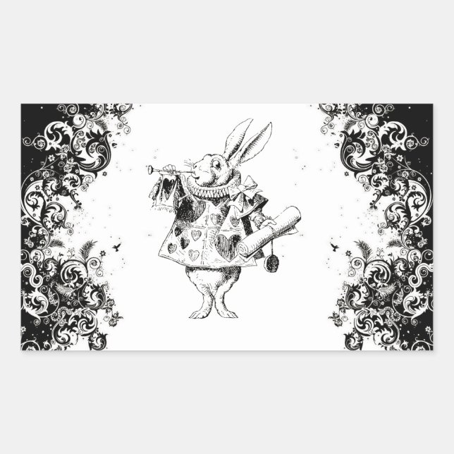 Adesivo Retangular Coelho da Rainha - Coleção Vintage Alice Swirls (Frente)