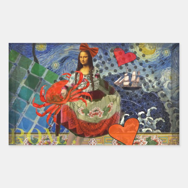 Adesivo Retangular Colagem Estrela Noturna da Mona Lisa: Surrealismo  (Frente)