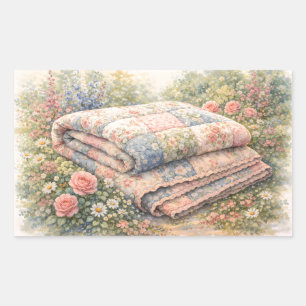 Adesivo Retangular Colcha de Remendo Floral Cottagecore Aquarela