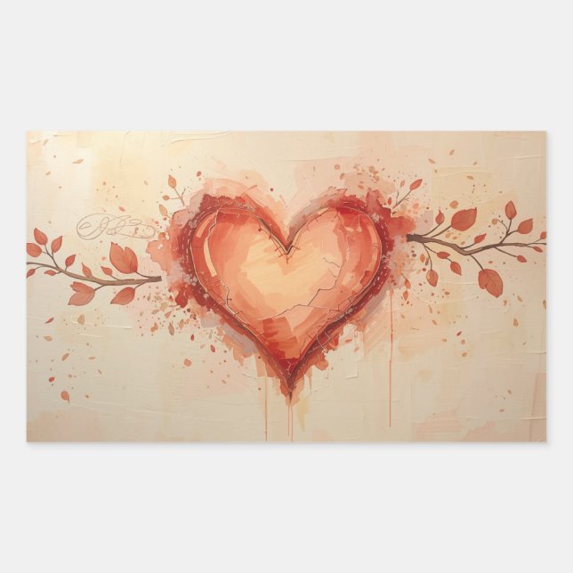 Adesivo Retangular Coleção de Imagens de Pinturas com Tema de Coração (Frente)