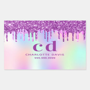 Adesivo Retangular Colírio rosa púrpura holográfico