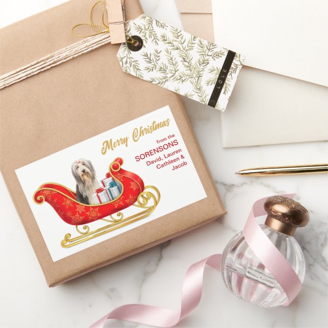 Adesivo Retangular Collie Dog Christmas Sleigh (Presentear)