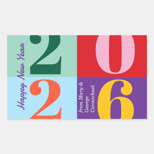 Adesivo Retangular Colorful Bold Year Blocks New Year Party (Frente)