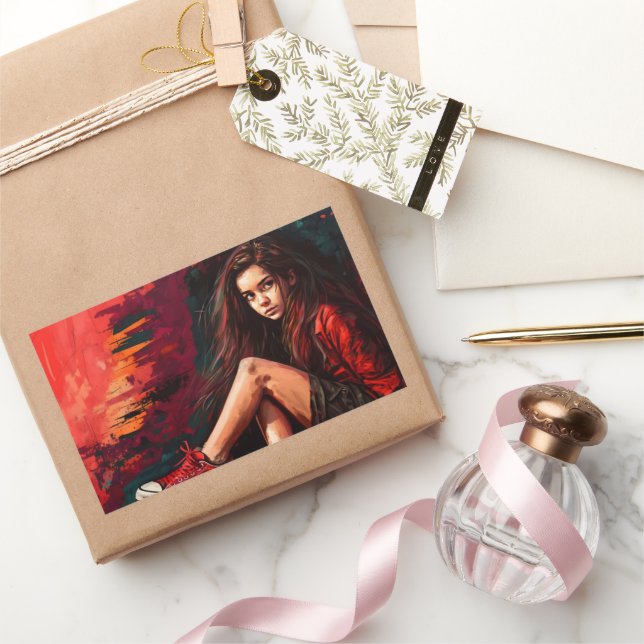 Adesivo Retangular Colunas vermelhas, shorts, criança, estilo (Presentear)