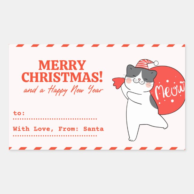 Adesivo Retangular Com Amor, De: Papai Noel | Gato Fofo Vermelho e Br (Frente)