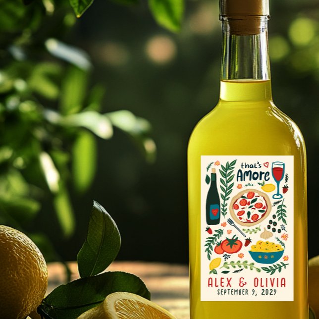 Adesivo Retangular Comida Italiana That's Amore Favor de Casamento PE (That's Amore Italian Food CUSTOM Wedding Favor Limoncello Olive Oil Rectangular Sticker
)