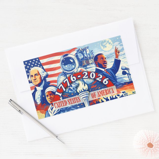 Adesivo Retangular Commemorative 1776-2026 USA Semiquincentennial  (Envelope)