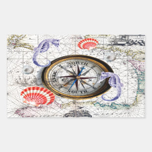 Adesivo Retangular Compass Vintage Náutico