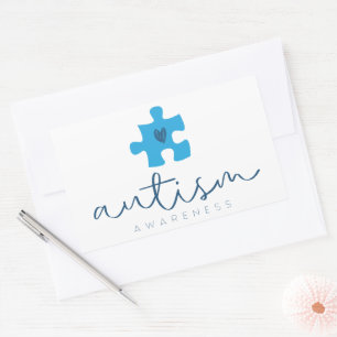 Adesivo Retangular consciência do autismo peça de quebra-cabeça azul