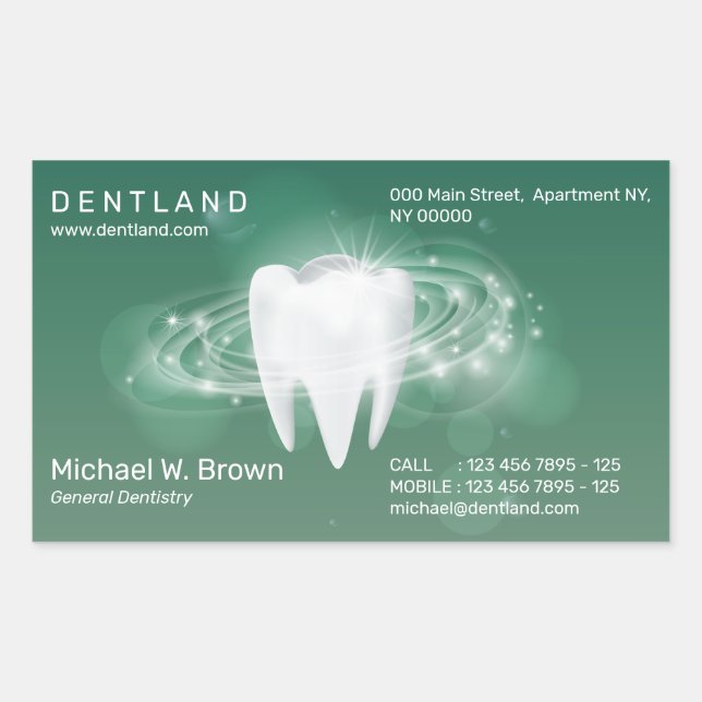 Adesivo Retangular Consultório Odontológico Dentista Verde (Frente)