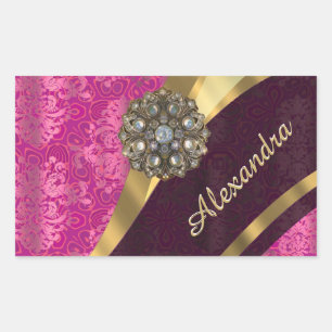 Adesivo Retangular Cor damasco rosa-rosado bonito personalizado
