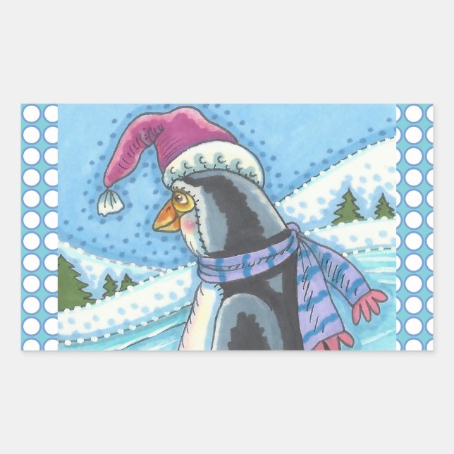 ADESIVO RETANGULAR CORAÇÃO DE QUERIDA FRIO, PINGUINAS DE NATAL (Frente)