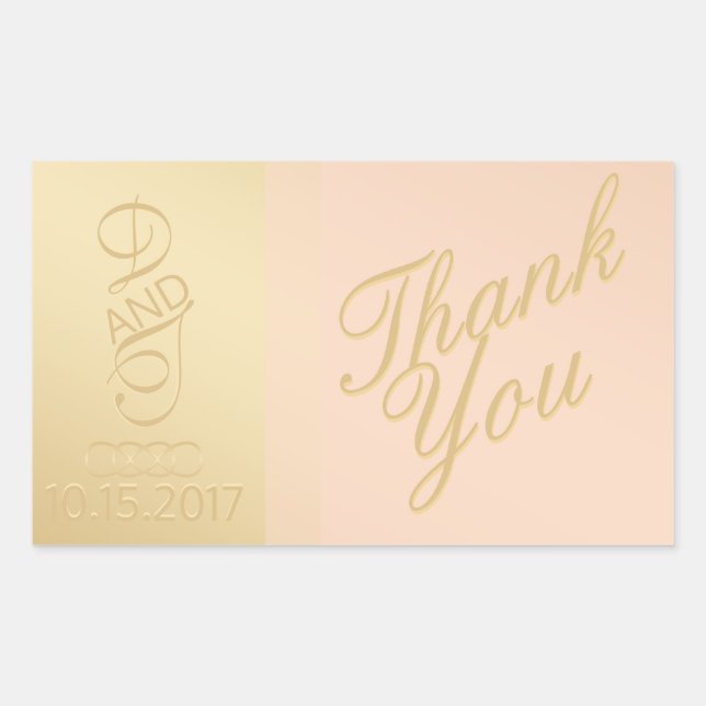 Adesivo Retangular Coração Dourado Blush Obrigado Pinheiros (Frente)