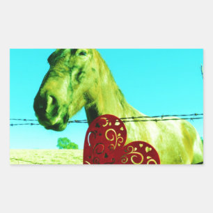 Adesivo Retangular Coração Vermelho e Cavalo