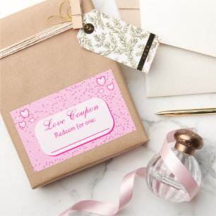 Adesivo Retangular Corações cor-de-rosa Cupões de Amor Dia do Namorad