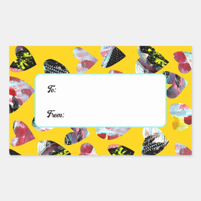 Adesivo Retangular Corações de Colagem Personalizados (Frente)