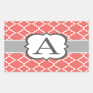 Adesivo Retangular Coral Branco Monograma - Letra A Quatrefoil