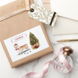 Adesivo Retangular Corgi Engraçado Cachorro de Natal com Árvore