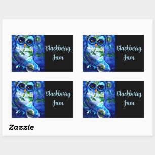 Adesivo Retangular Coruja-Abstrato Floral Floral Flor Azul