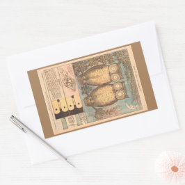 Adesivo Retangular Coruja de vintage, artesanato azul castanho