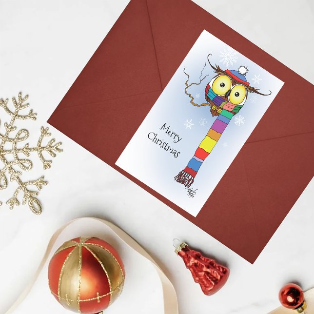 Adesivo Retangular Coruja Snowflakes Scarf Hat Cute (Criador carregado)