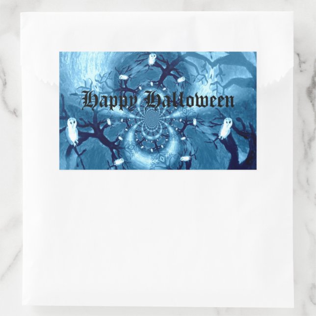 Adesivo Retangular Corujas de Árvore Spooky Personalizadas (Bolsa)