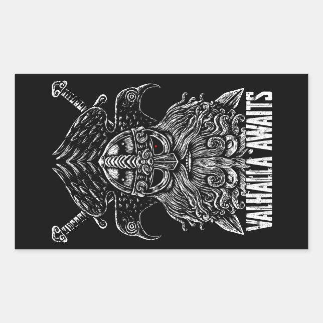 Adesivo Retangular Corvos de Odin Mitologia Viking Valhalla espera (Frente)