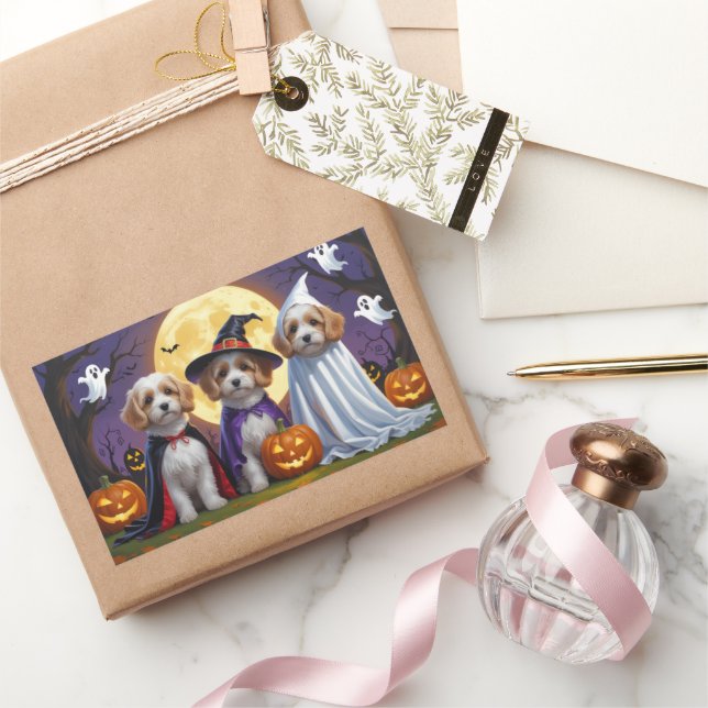 Adesivo Retangular Coton De Tulear Cachorros Pumpkin Halloween Engraç (Presentear)