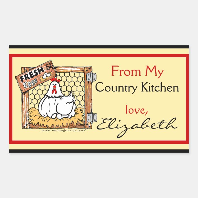 Adesivo Retangular Country Kitchen Hen com nome (Frente)