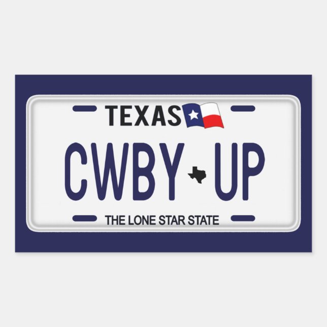Adesivo Retangular Cowboy! CWBY UP Texas License Plate (Frente)