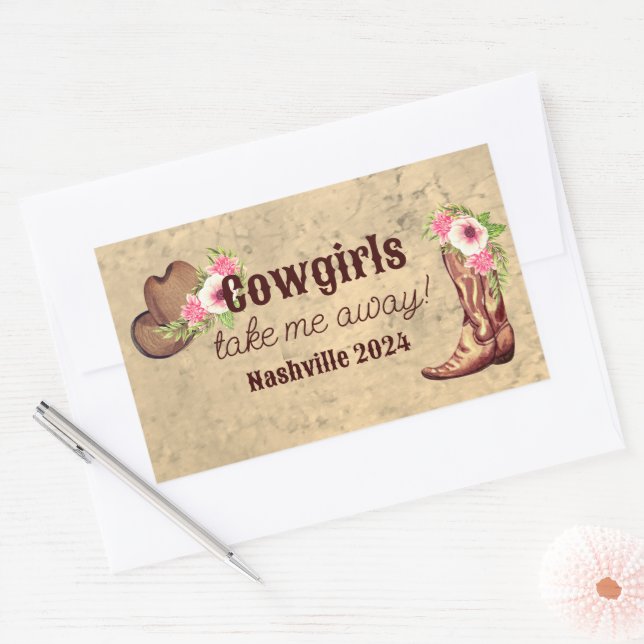 Adesivo Retangular Cowgirl Solteira Floral Rosa Rústica (Envelope)