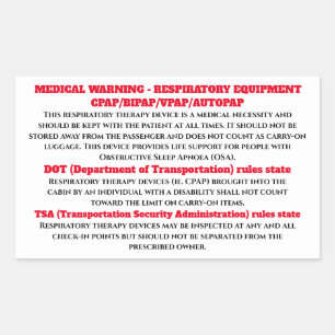 Adesivo Retangular CPAP sono apneia aviso sinal de aviso ativado