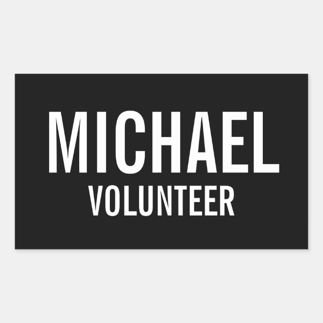 Adesivo Retangular Crachá de Voluntário Negro com Nome Personalizado (Frente)