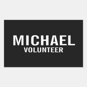 Adesivo Retangular Crachá de Voluntário Negro com Nome Personalizado