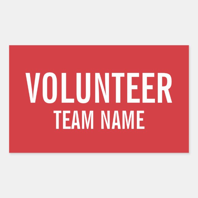 Adesivo Retangular Crachá Red Volunteer com Nome de Equipe Personaliz (Frente)